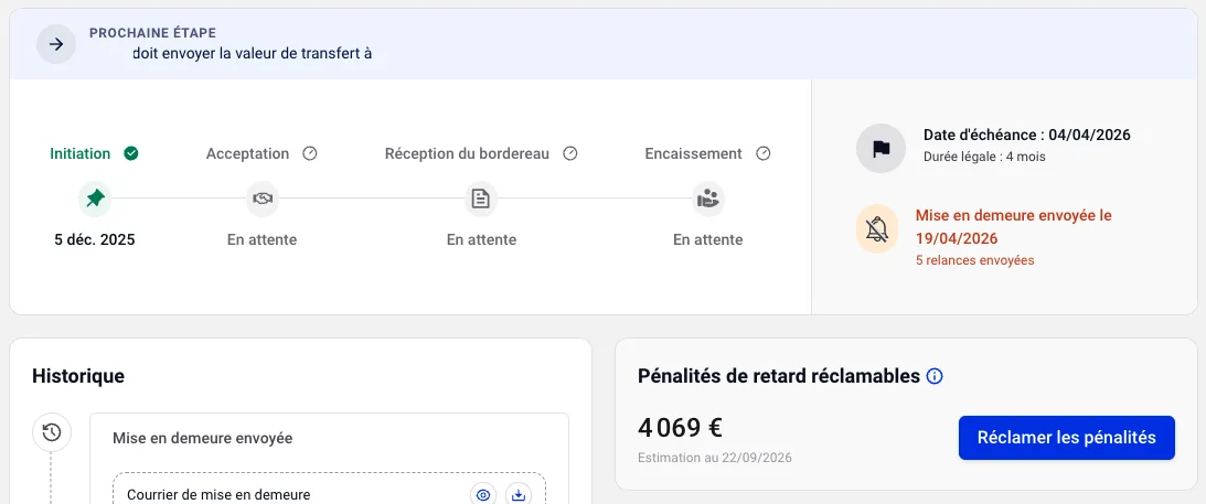 Capture de PERmute Distribution : Transfert en retard ? PERmute calcule les pénalités dues à votre client.